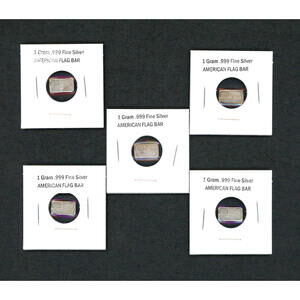 Lot of (5) x 1 gram .999 Fine Silver American Flag Bar Pan Silver Company